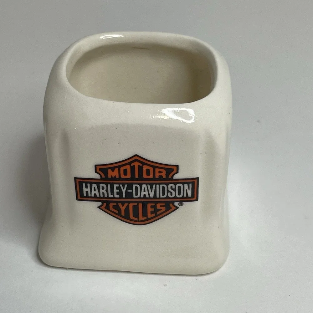 Vintage Mini Toothpick Holder Ceramic Harley Davidson Handmade